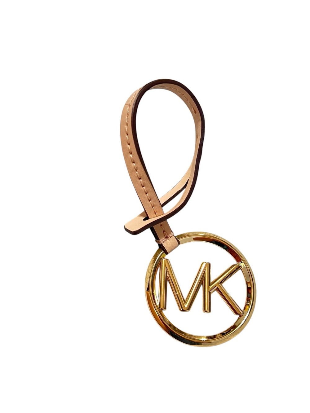 Michael Kors Beige Leather Handbag Charm Goldtone MK Logo